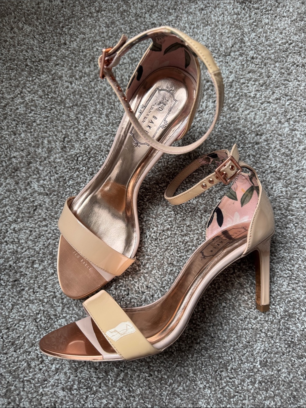 Ted Baker Nude Patent Ankle-Strap Heels